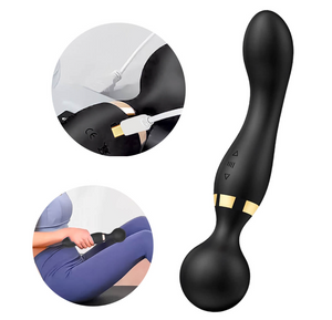 Massageador Elétrico Portátil [Preto] vibrador ponta dupla , Massageador de silicone recarregável com múltiplas frequências